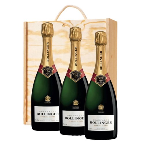 Bollinger Brut Special Cuvee Champagne 75cl Treble Pine Wooden Gift Boxed (3 x 75cl)